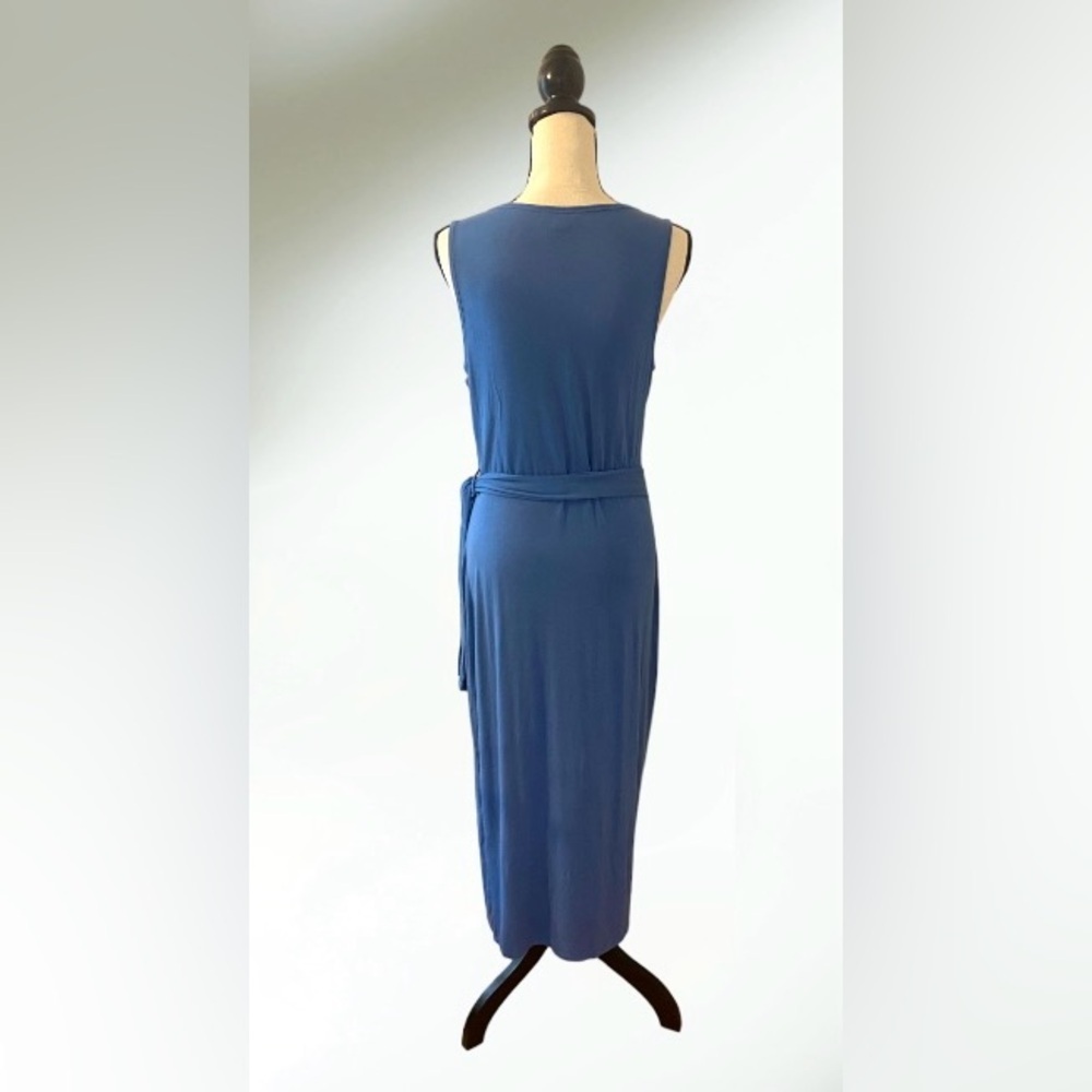 Calvin Klein Midi Sheath Wrap Dress Jersey Knit in Blue Size Medium - Picture 6 of 9